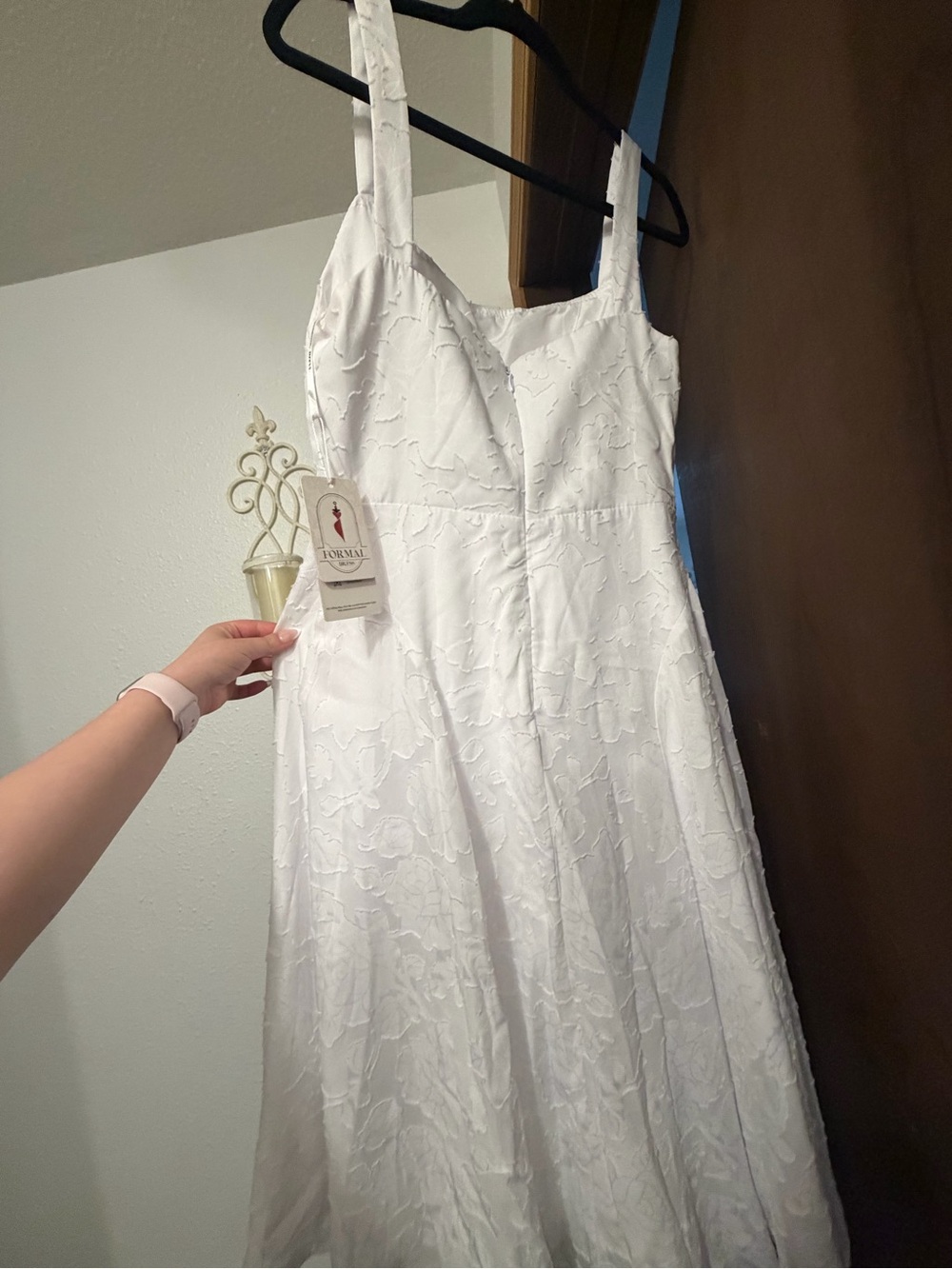White Square-Neck Midi Dress with Floral Lace- Graduation/Wedding Dress - Picture 3 of 7